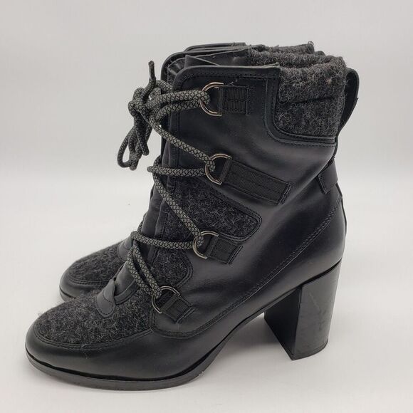 Napoleoni Boots Women EU 39 Black Lace Up Wool Leather Block Heel Made In Italy - Picture 7 of 13